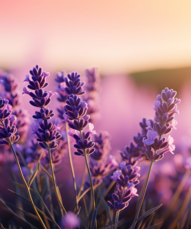 Lavender flowers in full bloom against a soft purple gradient.